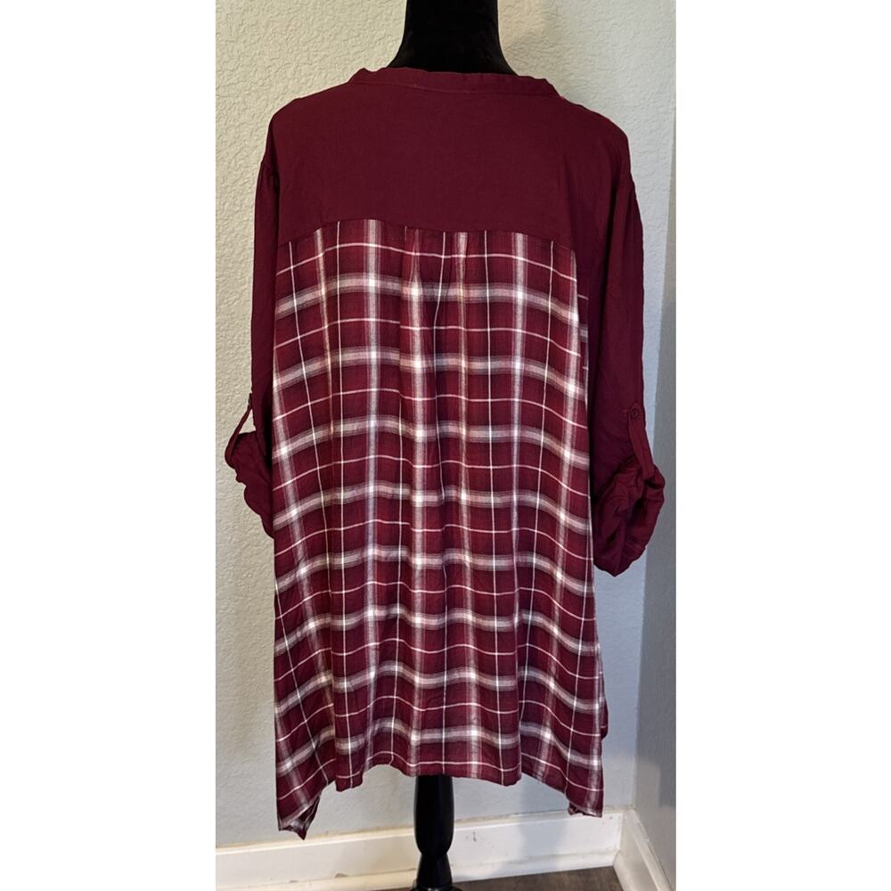 Plaid Floral 1/4 Button Neckline Flowy Asymetrical Hem 3XL Andree Boho Shirt - Picture 3 of 7